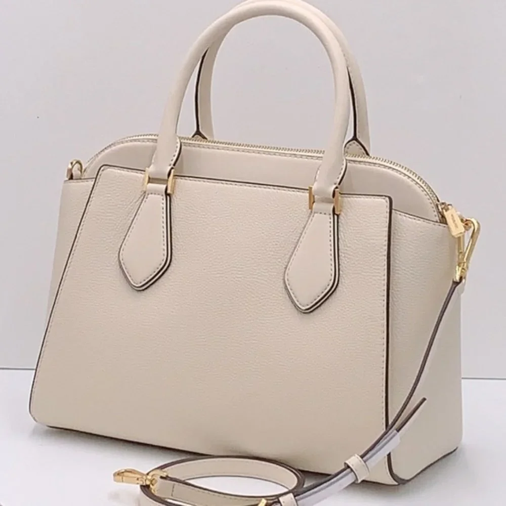 Michael Kors Daria Large Satchel Bag Leather Light Cream - Picture 3 of 15
